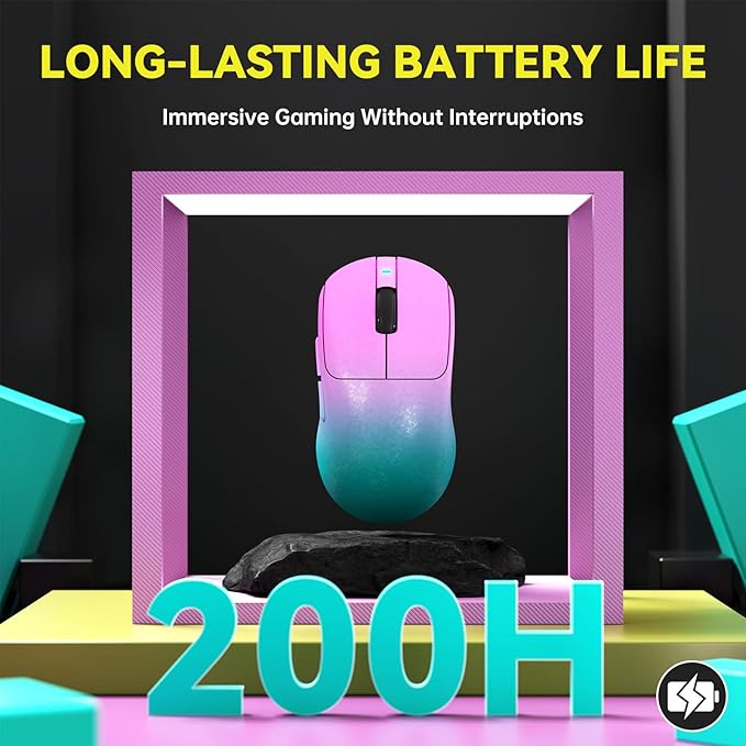 Ajazz AJ199 Wireless Gaming Mouse Ultra-Lightweight 55g Tri-Mode Connection 24000 DPI PAW3311 Sensor Carbon Fiber Shell 500mAh Battery 1K Polling Rate Durable & Anti-Slip Design Black Gradient Purple