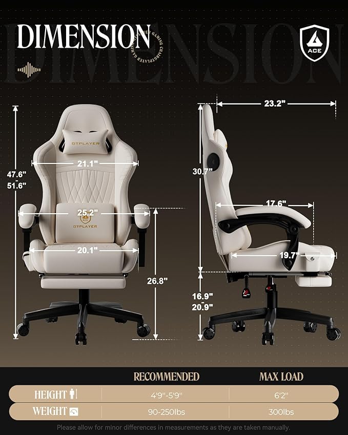 GTPLAYER Gaming Chair Bundle with Integrated Speakers, RGB Computer Speakers & USB Adapter – Ergonomic Music Chair for Surround Sound, Wireless & Complete Entertainment Setup, Ivory