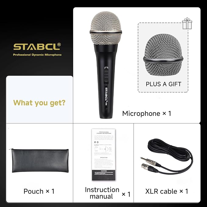 Wired Microphone for Karaoke Singing, Metal Corded Microphone for Speaker Karaoke Machine, Instrument Dynamic Microphone XLR with Cord 13.12ft and ON/Off Switch