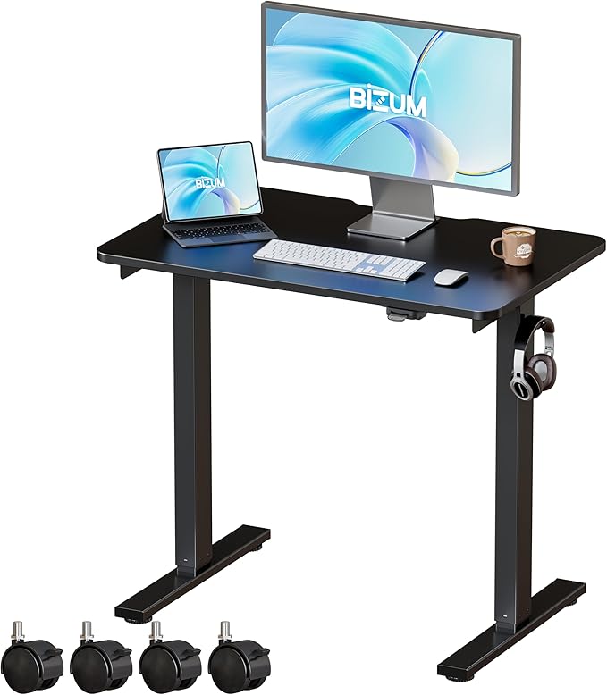 BIZUM 31.5" Small Electric Standing Desk Height Adjustable, Whole Piece Stand Up Computer Desk Work Study Writing Gaming Desks for Home Office Black