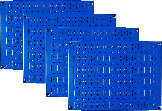 Wall Control Pegboard Wall Organizer Tiles Modular Blue Metal Pegboard Tiling Set - Four 12-Inch Tall x 16-Inch Wide Peg Board Panel Wall Storage Tiles - Easy to Install (Blue)