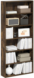 Furinno Basic Book Shelf, 6-Tier Bookcase with Open Shelf, Bookshelf, Cube Storage Organizer, 7 x 24 x 53, for Living Room, Bedroom, Home Office, Amber Pine