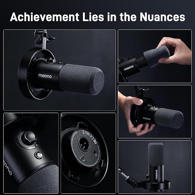 MAONO Dynamic Microphone and XLR Cable, USB Podcast Recording Mic for Vocal Recording, Content Creation, Home Studio, Voiceover, with 192kHz/24bit, Noise Reduction, Mic Gain, Mute(PD300X+XLR180)
