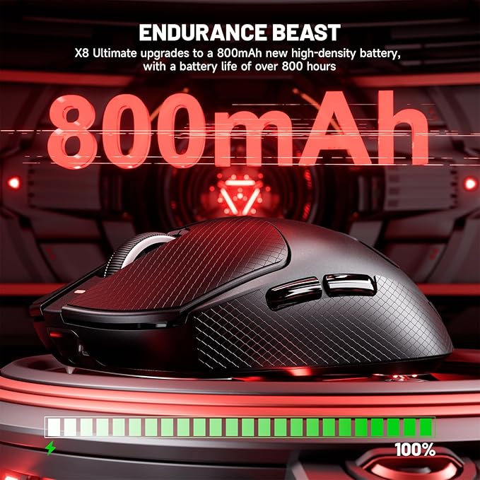 ATTACK SHARK X8 Ultimate Wireless Gaming Mouse,PAW3950MAX 42K DPI Sensor,Nordic 54L15 MCU,Wireless/Wired Dual 8K Polling,Optical Switch,59g Lightweight Tri-Mode Mice with Coiled Cable-Black&Griptape