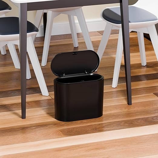 3.17 Gallon Thin Small Black Bathroom Trash Can with Lid,12L Small Pet/Dog Proof Slim Trashcan and Skinny Covered Trash Can,Plastic Covered Wastebasket,Garbage Can for Kitchen,Office,RV,Bedroom,2 Pack