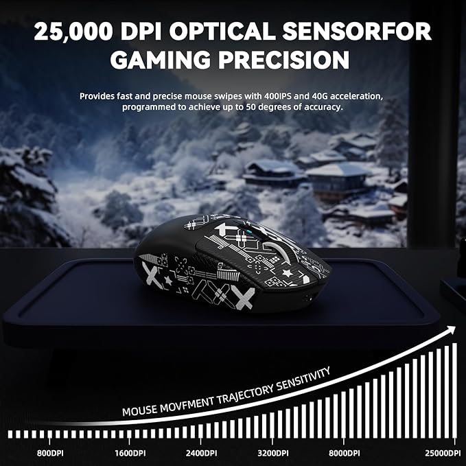 MAMBASNAKE ATTACK SHARK G3PRO Wireless Gaming Mouse with RGB Magnetic Charging Dock, Tri-Mode-2.4G/USB-C Wired/BT,25K DPI,PAW3311 Optical Sensor,59g Ultra Lightweight,Slip Grip Tape for PC/Mac(Black)