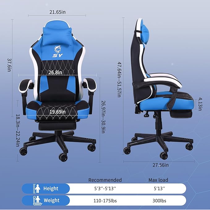 Gaming Chair,Video Game Chair with Footrest and Massage Lumbar Support, Ergonomic Computer Chair Height Adjustable with Swivel Seat and Headrest