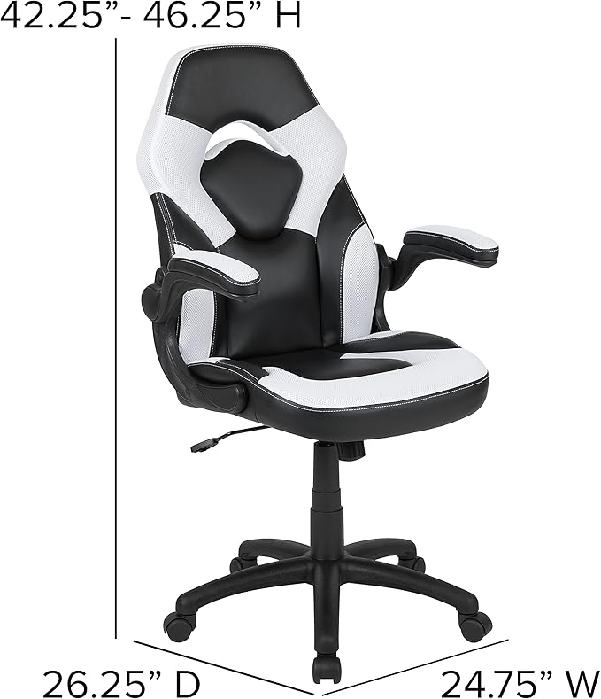 Flash Furniture Optis Black Gaming Desk and White/Black Racing Chair Set with Cup Holder, Headphone Hook & 2 Wire Management Holes