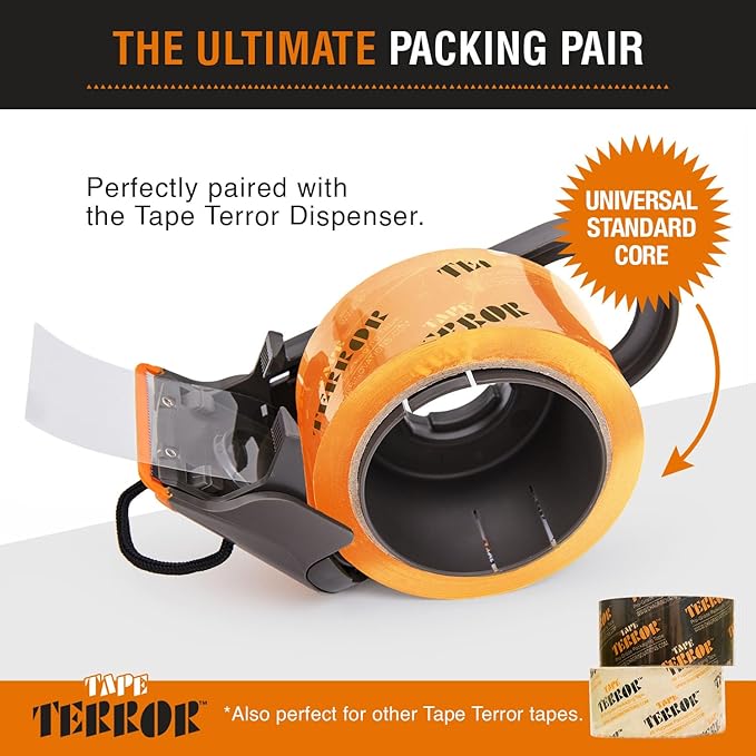 Clear Packing Tape with Dispenser (1 Roll) - Heavy Duty Tape for Packing Boxes - Packaging Tape, Shipping Tape with Dispenser, Refillable, Works w/Standard 2” Wide Tapes