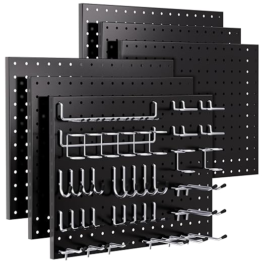 INCLY 90PCS Pegboard Wall Organizer, 6 Pack Metal Peg Board Panels with 1/4" Pegboard Hooks Accessories Kit, Black Peg Board for Walls Home, Garage Tool Storage, Workbench Organization