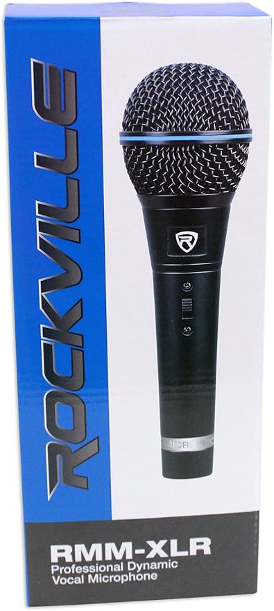 Rockville RMM-XLR Super Cardioid Dynamic Microphone, 600 Ohm, Metal Body, On/Off Switch, 10ft XLR Cable, Black Finish, for Live Performances and Vocals, 4-Piece