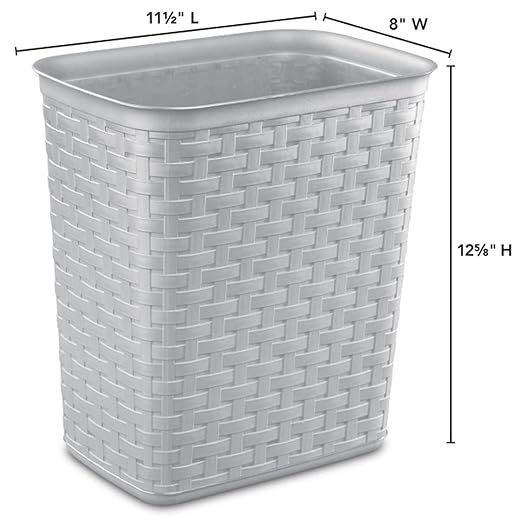Sterilite 3.4 Gallon Weave Wastebasket, Small, Decorative Trash Can for the Bathroom, Bedroom, Dorm Room, or Office, Gray, 6-Pack