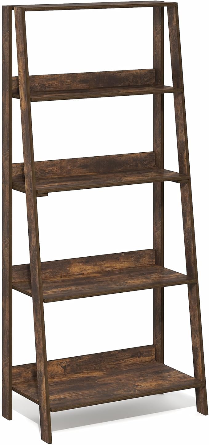 Furinno Ladder Book Shelf, 5-Tier Ladder Shelf, Open Frame Design Bookshelf, Standing Display Storage Shelves, 13 x 23.6 x 53.5, for Living Room, Home Office, Amber Pine