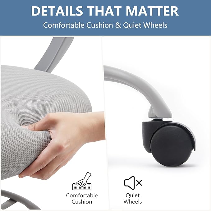 DUMOS Drafting Chair - Ergonomic Tall Office for Standing Desk, Counter with Height Adjustable and Comfortable Lumbar Support, Fixed Armrests, Grey