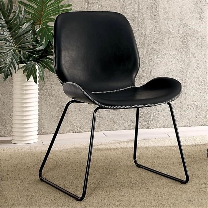 Furniture of America FOA 2-Piece Home Office Metal Desk and Faux Leather Black Chair Set