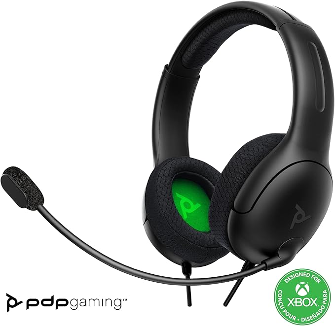 PDP Gaming AIRLITE Xbox Headset with Noise-Cancelling Microphone, Licensed Microsoft Series X|S, Xbox One Accessories, PC/Windows 10/11, Lightweight Wired Power Stereo headphones - Black
