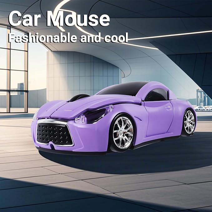 elec Space Wireless Mini Mouse with Case - Cute Sports Car Shape, Lightweight & Portable, 10m Range, Plug and Play (Purple)
