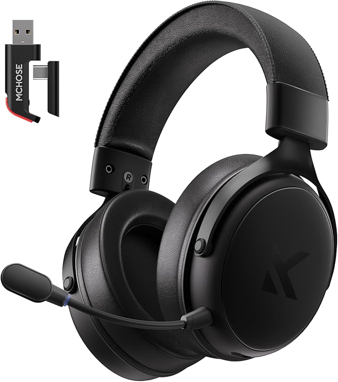 MCHOSE V9 PRO Wireless Gaming Headset 7.1 Surround Sound for PS5 PS4 PC SWITCH TOPSPEED Gaming Headphones with Noise Canceling Mic, 250Hr Battery, Low 15ms Latency, Lightweight, BT 5.3 FPS Games Black