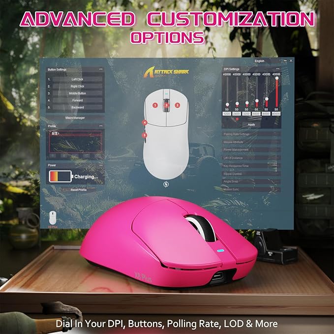 MAMBASNAKE×Attack Shark X8 Plus Wireless Gaming Mouse,Tri-Mode Connection,40000 DPI Ultra Lightweight,PAW3395PRO Sensor,150h Battery Life,5 programmable Buttons for Windows/Mac/Linux/XP-Red