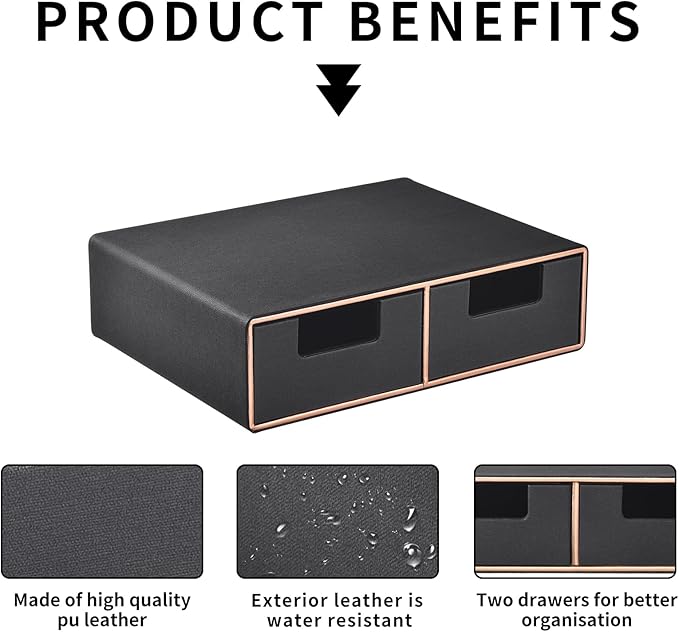 PU Leather Stackable Desk Drawer Organizer, Displayer holder with Drawers, Dressing Organizer for Jewelry/Cosmetics,Coffee Maker holder and Storage Box for Home office,Black
