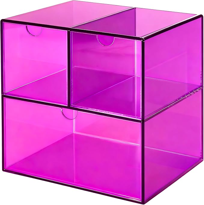 Gelite Desk Organizer with 3 Storage Drawers for Makeup Office Acrylic Desktop Drawer Organizer for Vanity Office Organization and Storage Box, Purple