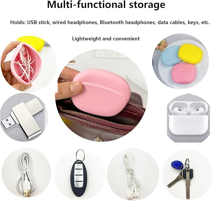 Silicone Headphone Organizer - Data Cable Storage Case - Mini Key Box - Portable Wired Headset Storage Bag (Yellow-Pink-Blue-3PCS)