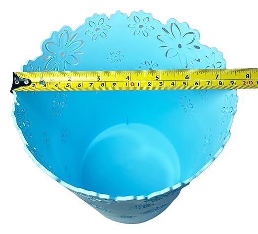 Wastebasket, Hollow Flower Shape Plastic Lidless Wastepaper Baskets Trash Can (Blue, Medium)