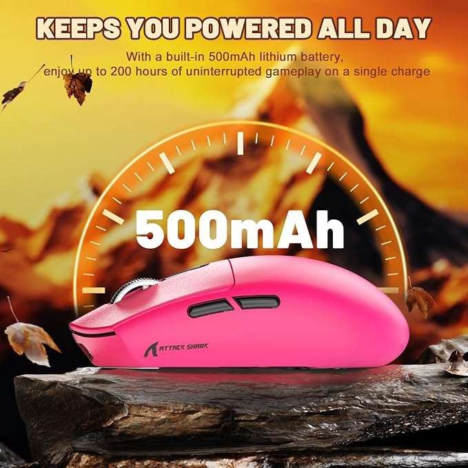 MAMBASNAKE Attack Shark G3 Wireless Gaming Mouse with Tri Mode Wired/2.4Ghz/BT,59g Ultra-Lightweight,25000 DPI,1000 Polling,PixArt PAW3311 Sensor,500mAh Long Battery,Programmable for PC Gamer(Red)