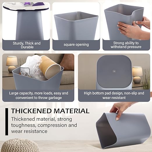Amyhill 10 Pcs Small Trash Can 2 Gallon Plastic Garbage Can Small Waste Basket for Bathroom Office Living Room Kitchen Bedroom Home Under Desk (Grey)