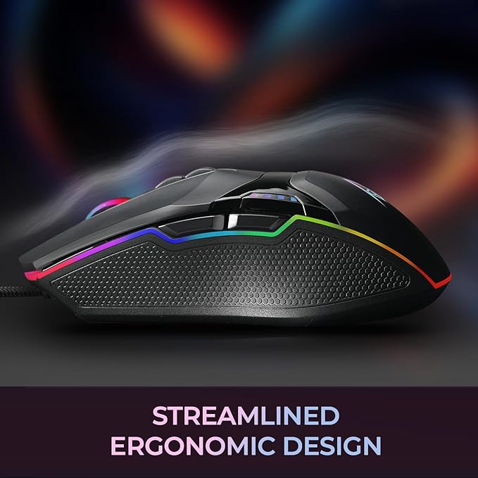 Adesso iMouse X5 USB RGB Illuminated Gaming Mouse – 7 Buttons, Adjustable Weight, 6 Level DPI Switch up to 6400, Optical Sensor, Ergonomic Design for Right-Handed Gamers, Multi-Color LED Backlight