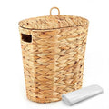 Ctosree 2.5 Gallons Small Wicker Trash Can Woven Wicker Bathroom Waste Basket with Lid Handle Boho Trash Basket with 100 Plastic Garbage Bags for Bedroom Office Laundry(Oval Style, Natural)