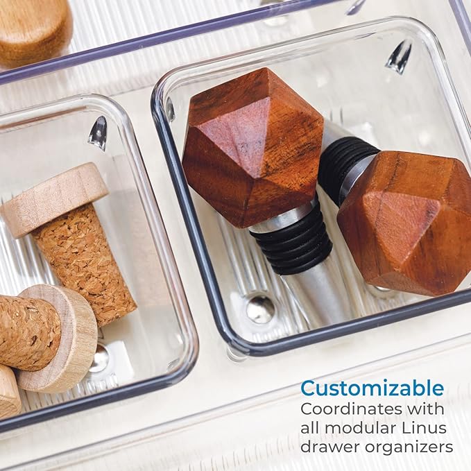 iDesign Linus Plastic Drawer Organizer, Storage Container for Vanity, Bathroom, Kitchen Drawers, 3" x 3" x 2", Set of 2, Clear