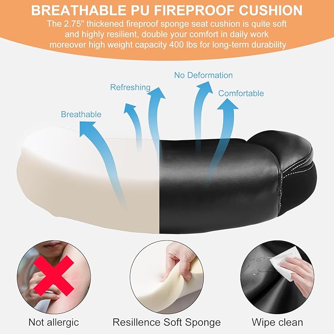 Ergonomic Office Chair, PU Leather Ergonomic Desk Chair with Mesh Back Adjustable Lumbar Support Home Gmaing Desk Chair with Wheels and Flip-Up Armrests, 360°Swivel, Tilt Lock and Wide Cushion-400LBS