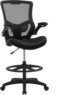 BestOffice Drafting Chair Ergonomic Tall Office Chair Standing Desk Chair with Flip Up Arms Foot Rest Back Support Adjustable Height Mesh Drafting Stool, Dark Black
