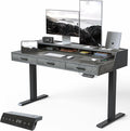 CubiCubi Standing Desk 55x26 Inches with 3 Wood Drawers and Monitor Shelf, Ergonomic Rising Home Office Desks, Height Adjustable Computer Desk, Sit Stand Up Electric Workstation Table, Antique Grey