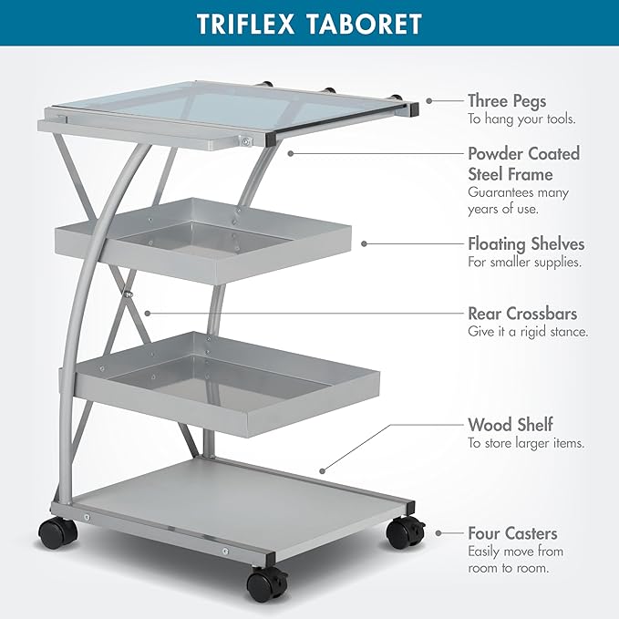 SD STUDIO DESIGNS Modern Triflex Mobile Storage Taboret for Arts and Crafts Silver 18.5" W x 16" D x 25.5" H