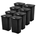 Sterilite 13 Gallon TouchTop Narrow Plastic Wastebasket with Secure Titanium Latch for Kitchen, Bathroom, and Office Use, Black (8 Pack)