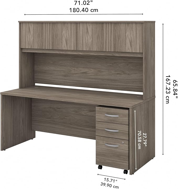 Bush Business Furniture Studio C Office Desk with Hutch and Mobile File Cabinet, 72W x 30D, Modern Hickory