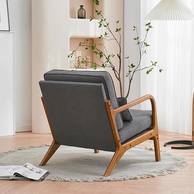 Indoor Lounge Chair,Oak Armrest Single Sofa Chair,with Backrest and Seat Cushion,Seat Cushion Filled with Foam,Chair Living Room Bedroom Lounge,25.6" Wide Accent Chairs,Dark Gray