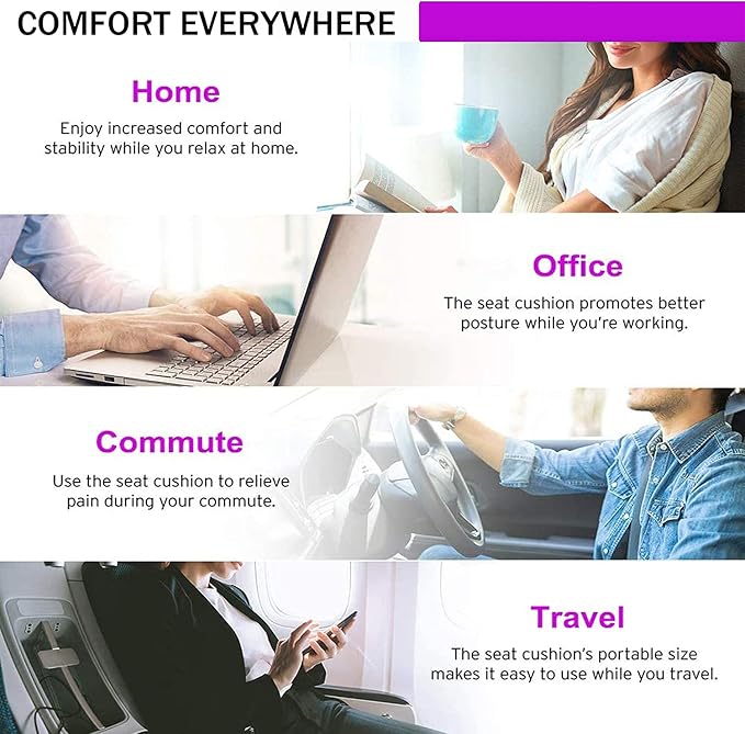 Gel Seat Cushion - Enhanced Double Thick Egg Seat Cushion with Non-Slip Cover - Office Chair Car Seat Cushion - Sciatica & Back Pain Relief - Perfect for Office Chair Car Wheelchair Travel
