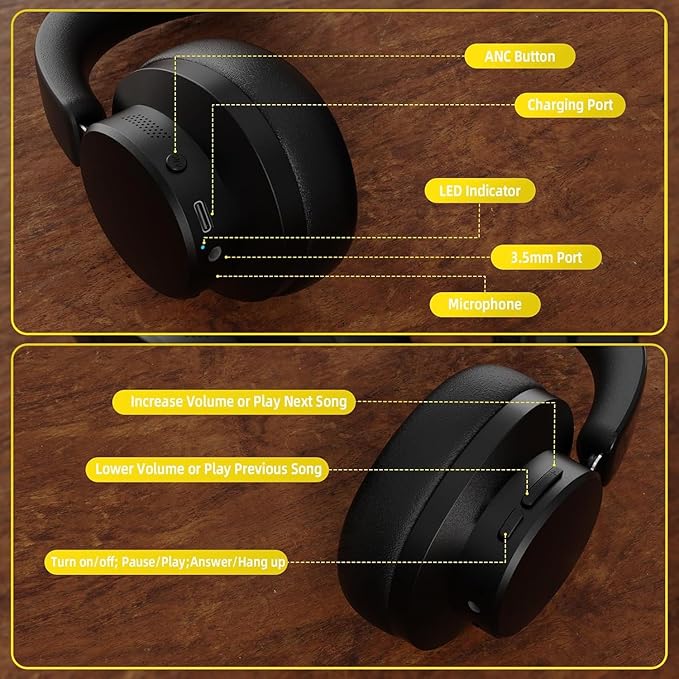 ATTACK SHARK G500 Wireless Over-ear Noise Canceling Headphones,Bluetooth ANC Gaming Headset with BT 5.3/3.5mm Audio Cable,20H Playtime,Hifi Stereo Sound,Deep Bass,Built-in Mic for PC Smartphone(Black)