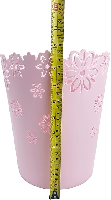 Wastebasket, Hollow Flower Shape Plastic Lidless Wastepaper Baskets Trash Can (Pink, Large)