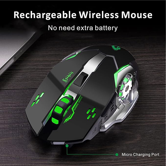 Uciefy Q85 Rechargeable Wireless Gaming Mouse, 2.4G LED Optical Silent Wireless Computer Mouse with 4 LED Light, 3 Adjustable DPI, Ergonomic Design, Auto Sleeping (Black)