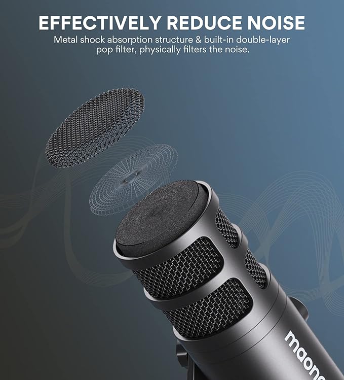 MAONO PD100U USB Dynamic Microphone with BA92 Boom Arm Bundle for Podcast, Studio, Streaming, Recording, Vocal,Home Studi