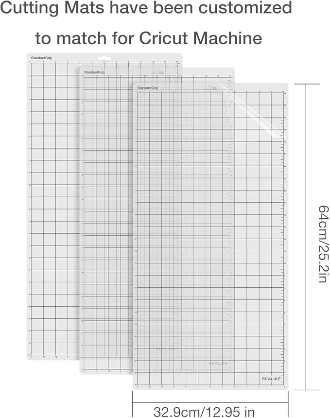 REALIKE StandardGrip Cutting Mat Compatible with Cricut Maker 3/Maker 4/Maker/Explore 3/4/Air 2/Air/One(3 Mats,12x24 inch) Standard Adhesive Non-Slip Cut Mats for Crafts, Quilting, Sewing and All Arts