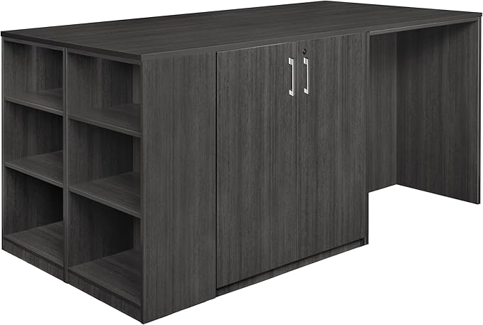Regency Legacy Stand Up 2 Storage Cabinet/ 2 Desk Quad with Bookcase End- Ash Grey