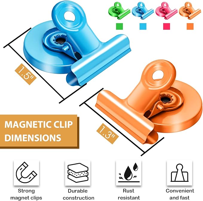 24 Pack Refrigerator Magnets - Heavy Duty Magnetic Clips for Fridge - Scratch Free - Perfect for Home, School, Office (Colorful)