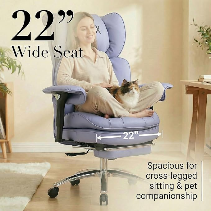 Efomao Big & Tall Executive Office Chair with Footrest - 400lbs Heavy Duty High Back PU Leather Desk Chair, Modern Ergonomic Reclining Computer Chair, Purple
