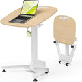 WALKINGDESK Folding Pneumatic Height Adjustable Mobile Standing Desk with 90° Tiltable Tabletop, 27.2x18.9 Inch Portable Laptop Desk with Wheels, Holds Up to 66.1lbs for Home Office, Study, Oak