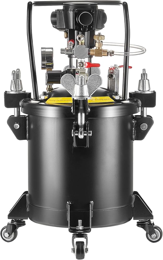 Spray Paint Pressure Pot Tank 10 L/2.5 gal Fully Automatic Stirring 70 psi Automatic Stirring: The paint pressure pot is equipped with a pneumatic motor for automatic stirring, ensuring even mixing